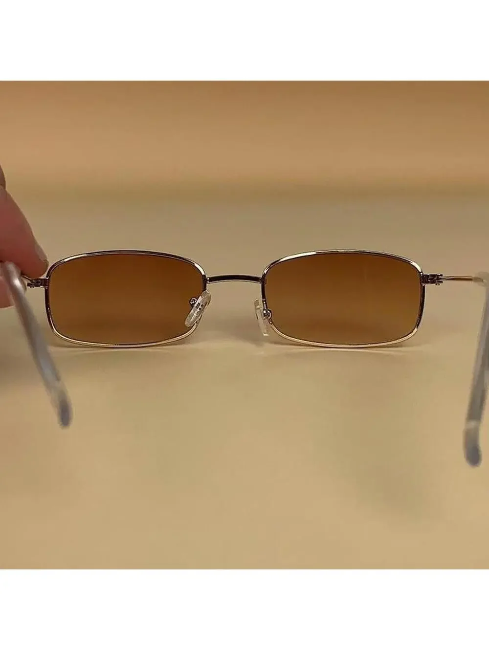 Y2k 2000s vintage brown and gold unique slim style silver mirror lense sunglasse